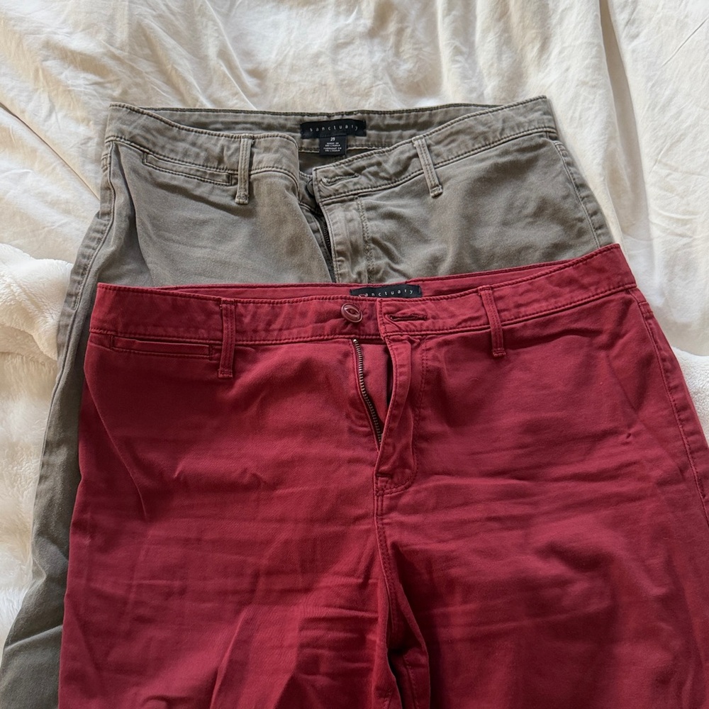 Sanctuary Bundle of 2 Womens Chino Pants Red and Army Green Size 29